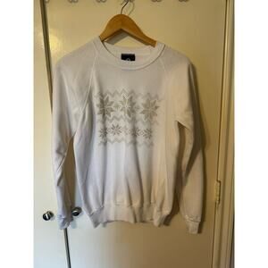 Vintage 90s Snowflake Embellished Pullover Women's Sweatshirt White Large